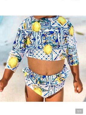 Arabella and Rose Girls toddler positano Sicily Lemon Tile Print Swimsuit  - 5T